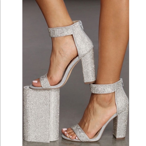 rhinestone chunky heel